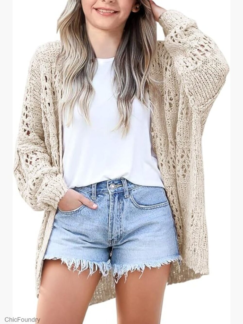 Girls Crochet Cardigan Lightweight Open Front Sweater Boho Cover Up